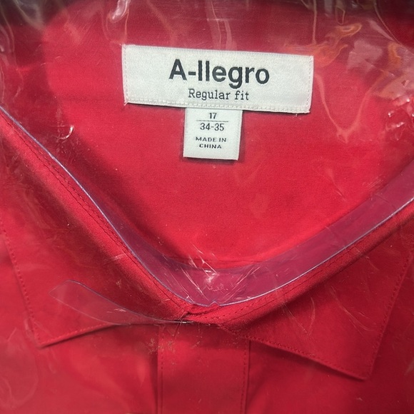 Allegro Men's Dress Shirt Red Regular Fit Convertible Cuff Sizes 17 34-35 - Picture 4 of 4